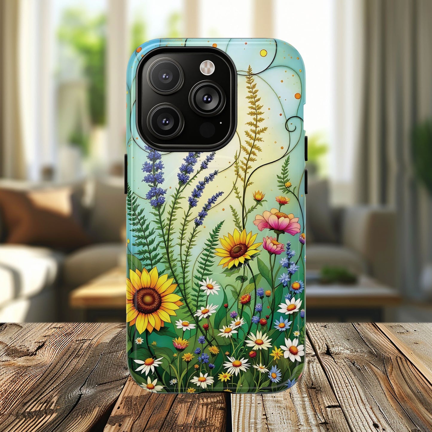 Floral Stained Harmony Glass Tough Magnetic Phone Case | Nature Inspired Design | Durable Protection | Gift for Nature Lovers | Spring Vibe