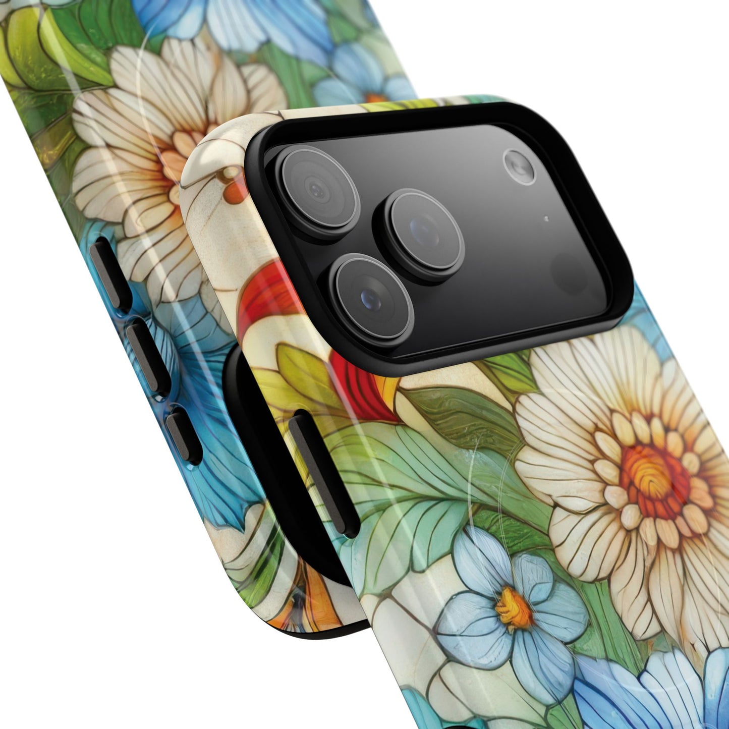 Botanical Radiance Tough iPhone Magnetic Case, Customizable Durable iPhone Cover | Ideal Gift for Nature Lovers, Floral Stained Glass Gift