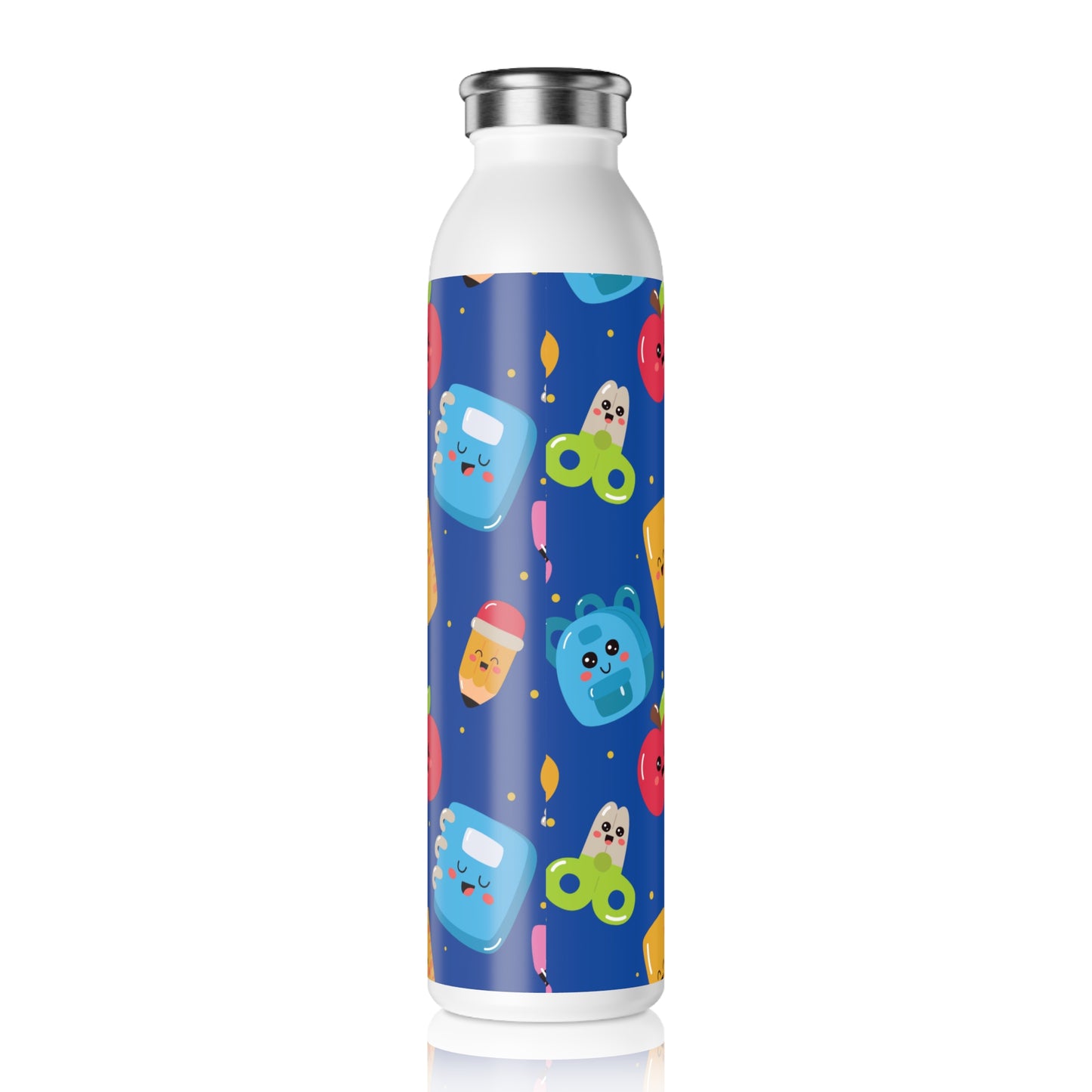 Personalized Blue Kawaii Composition Book Inspired Slim Water Bottle, Customizable Drinkware, Eco-Friendly Hydration Bottle, Perfect for Gifts, School Supplies, Back to School