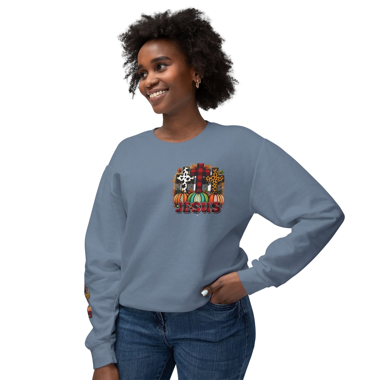 Faithful Harvest Cross Unisex Lightweight Crewneck Sweatshirt