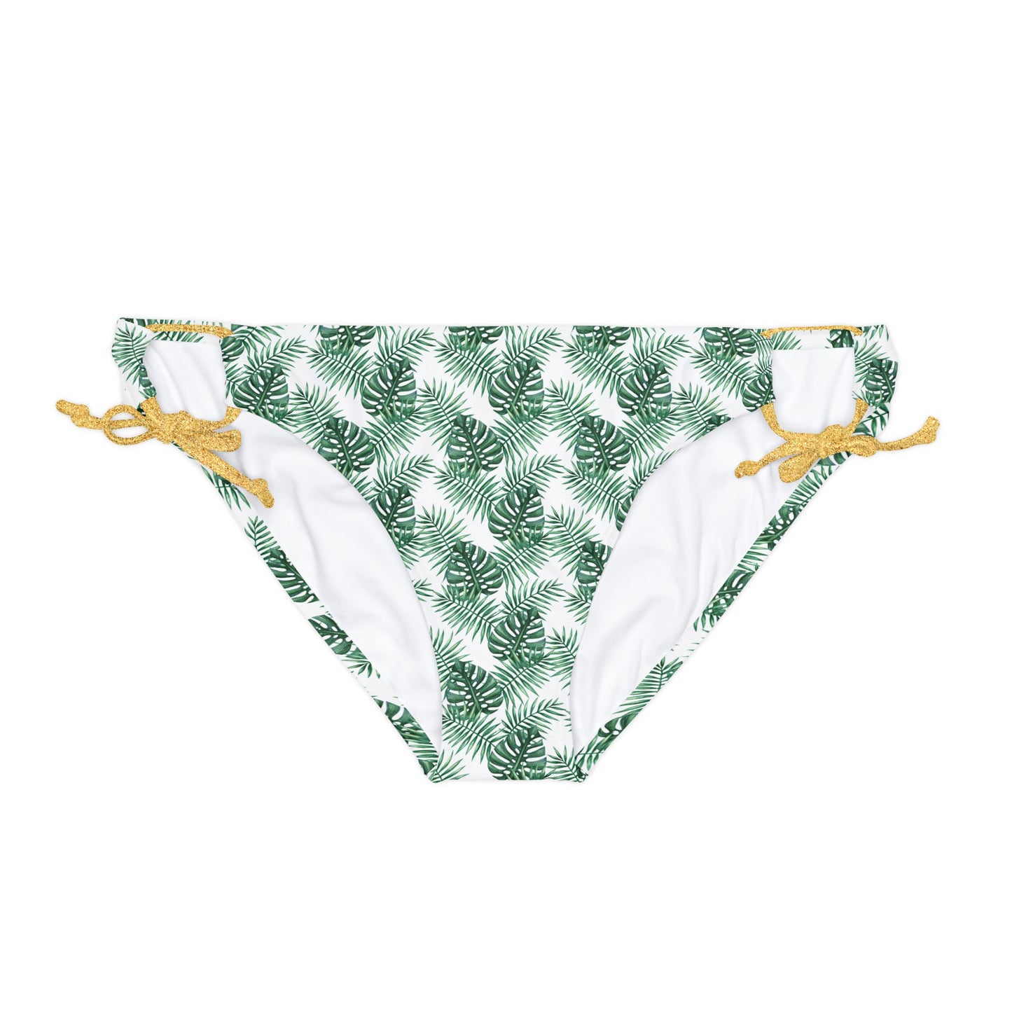 White Tropical Bliss Loop Tie Side Bikini Bottom (AOP)