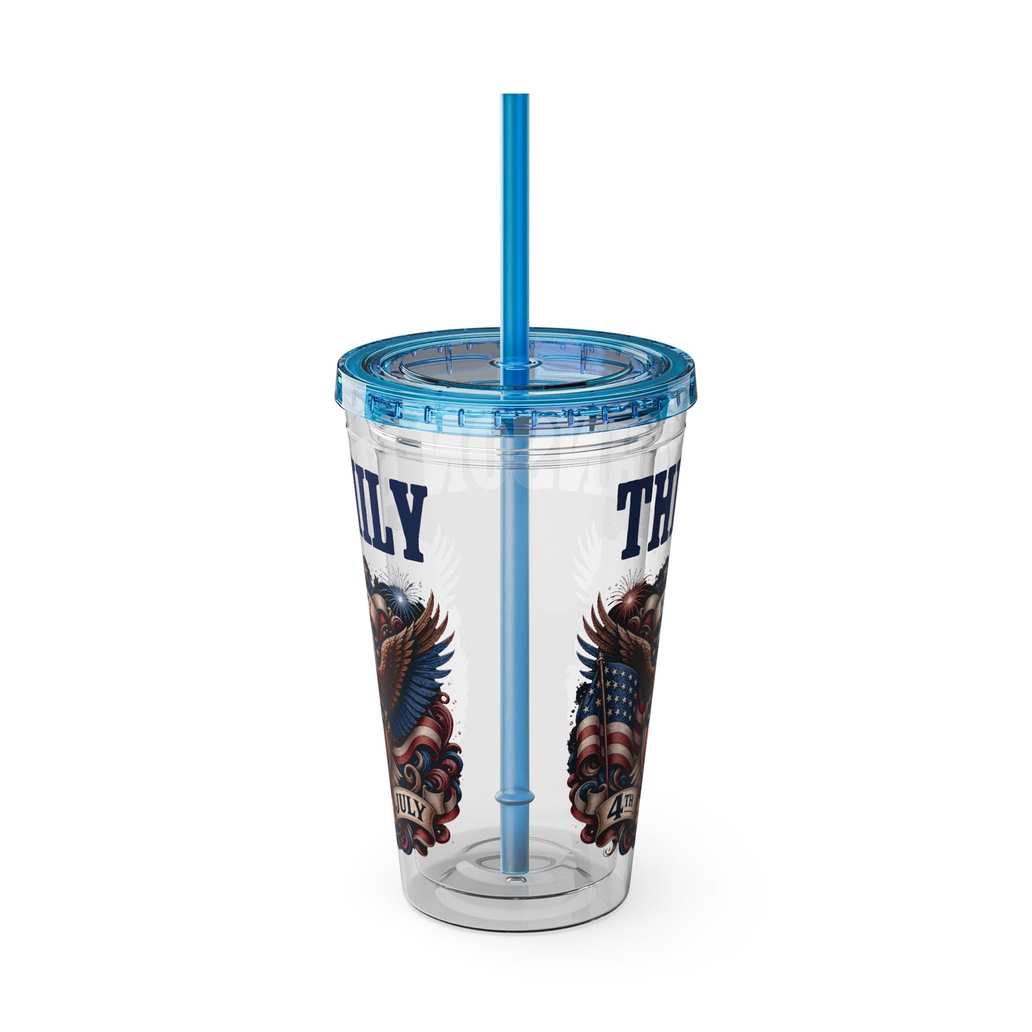 Patriotic Eagle 16oz Tumbler with Straw — "Happy 4th of July" USA Design