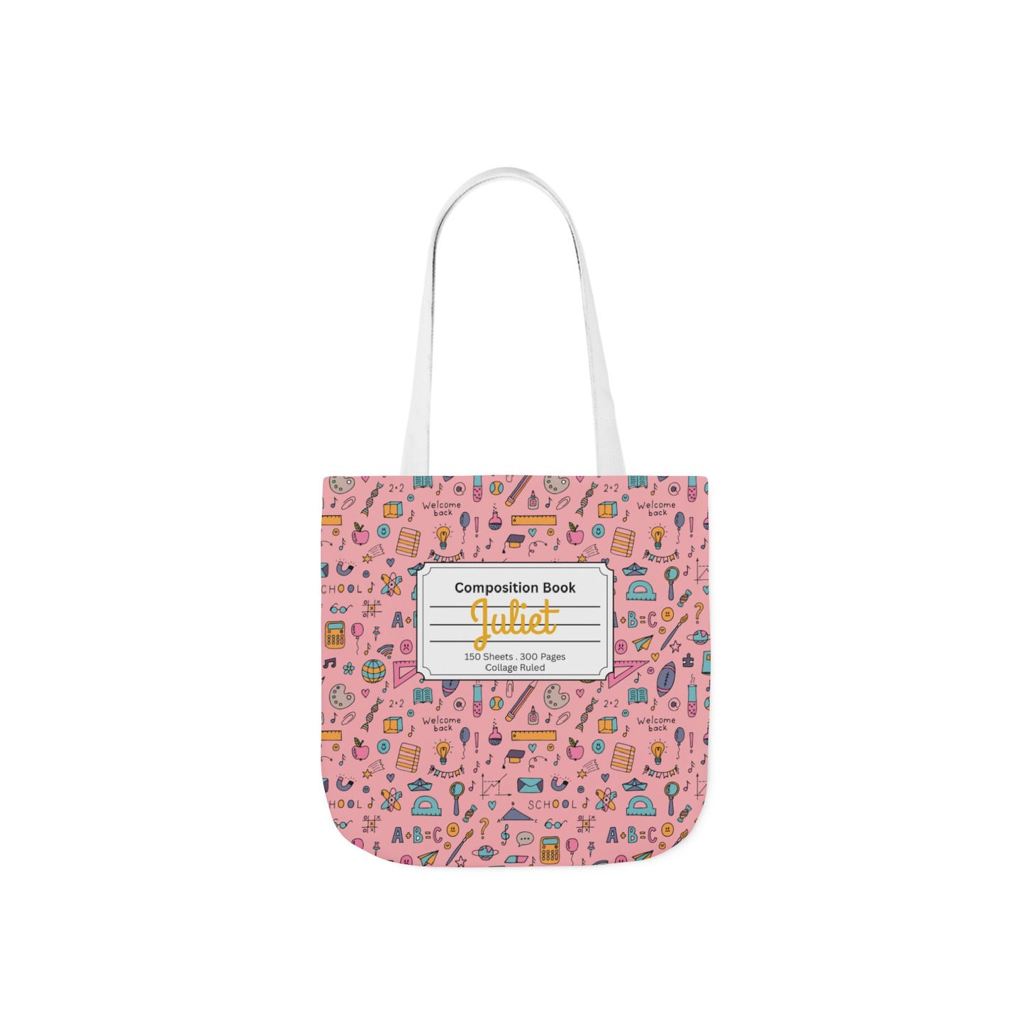 Personalized Pink Chalkboard Chic Composition Book Inspired Canvas Tote Bag with Colorful Straps, Cute School Bag, Eco-Friendly Tote, Back to School Shopping Bag, Teacher Gift Idea