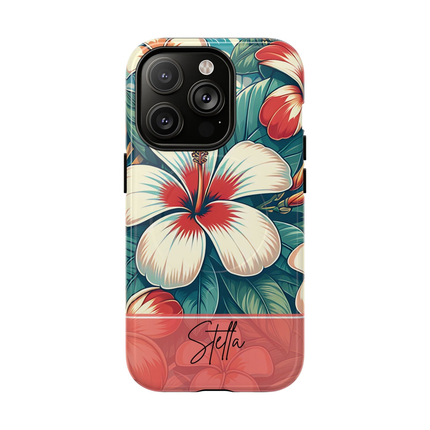 Tough Floral Phone Case, Tropical Hibiscus Design, Gift for Her, Summer Accessory, Customizable Phone Cover