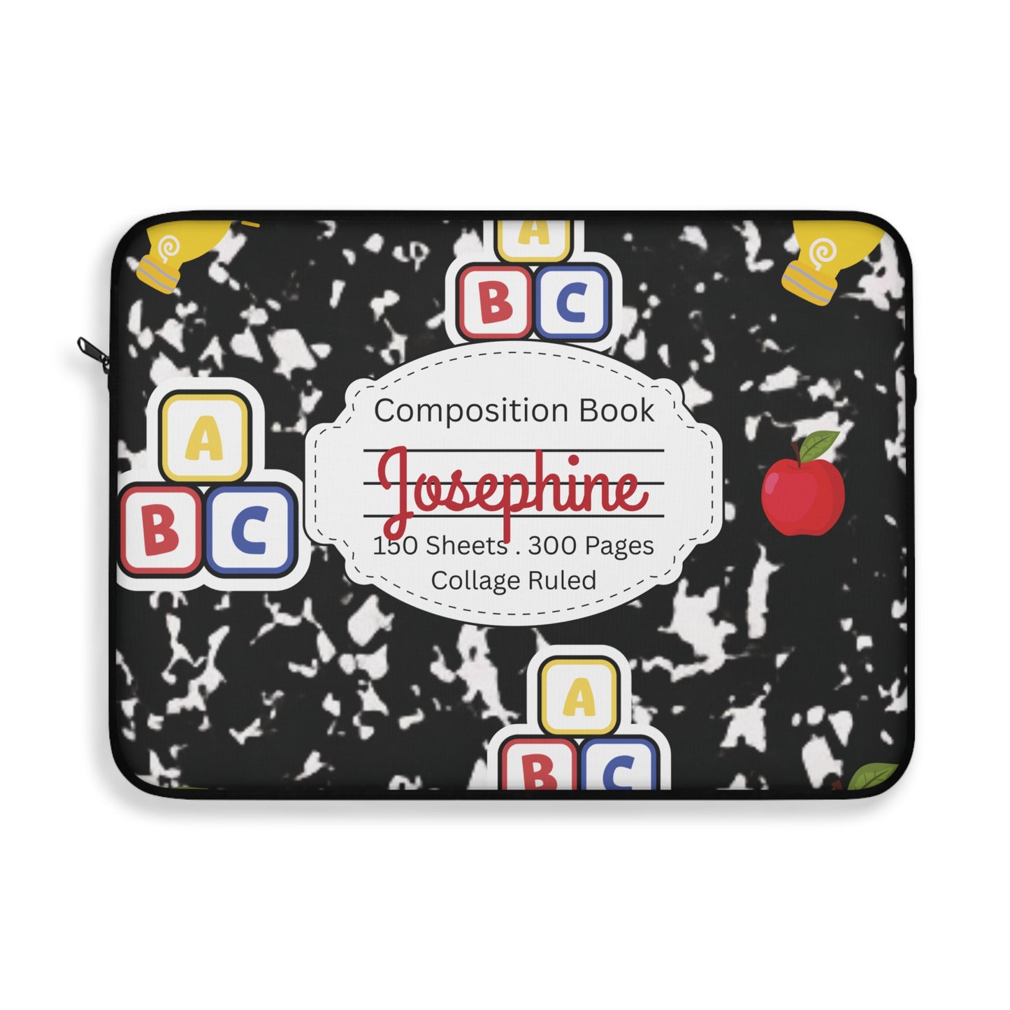 Personalized Black Composition Book Inspired Laptop Sleeve, Educational Gift for Teachers, Classroom Organization, Back to School, Unique Teacher Accessory