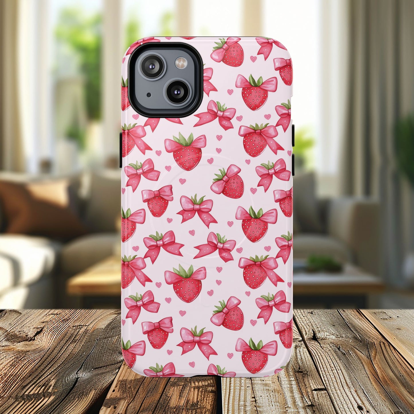Strawberry Coquette Sweetheart Magnetic iPhone Case, Cute iPhone Cover, Gift for Her, Floral Tech Accessory, Stylish Protection, Mother's Day Gift