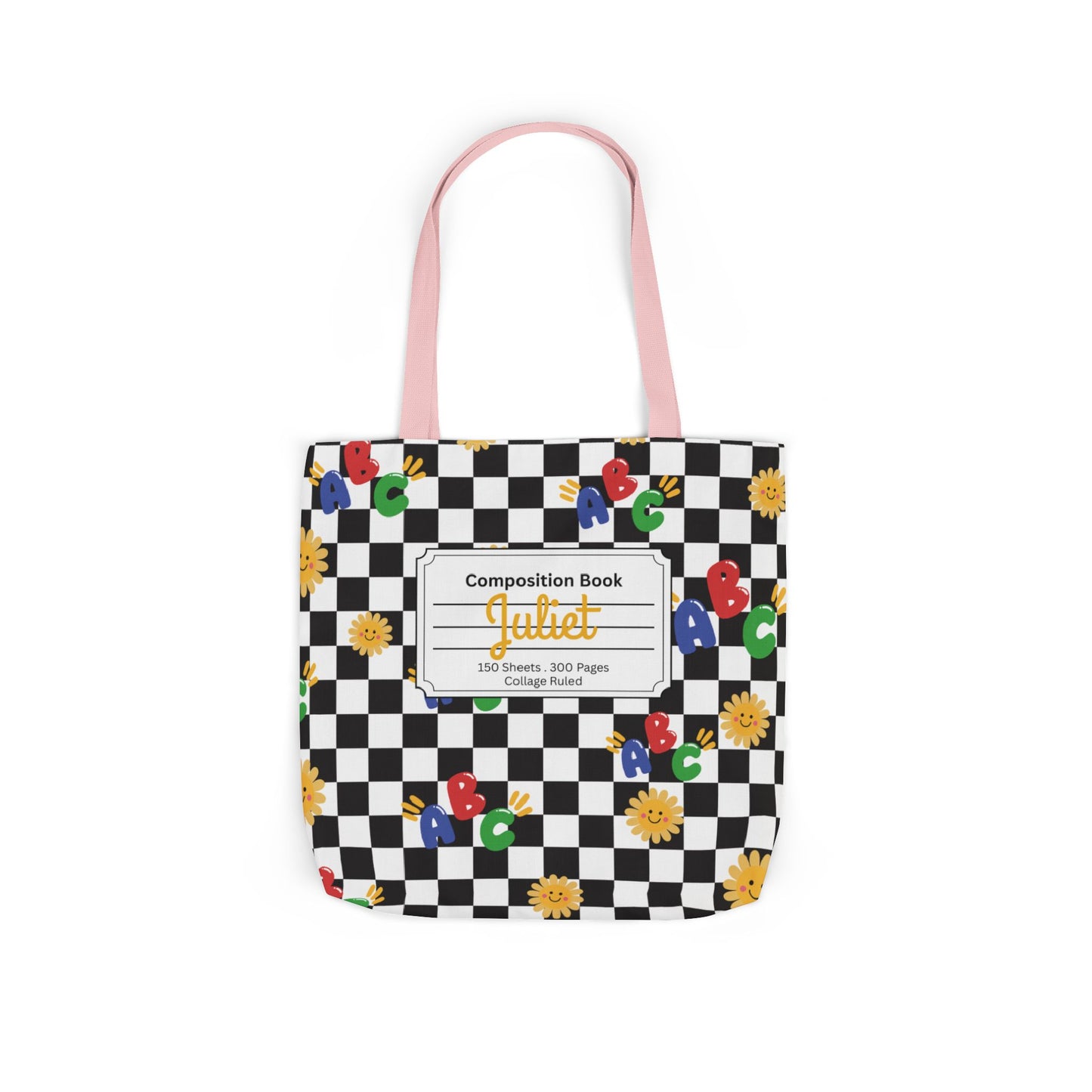 Personalized Schoolyard Chic Composition Book Inspired Canvas Tote Bag with Colorful Straps, Cute School Bag, Eco-Friendly Tote, Back to School Shopping Bag, Teacher Gift Idea