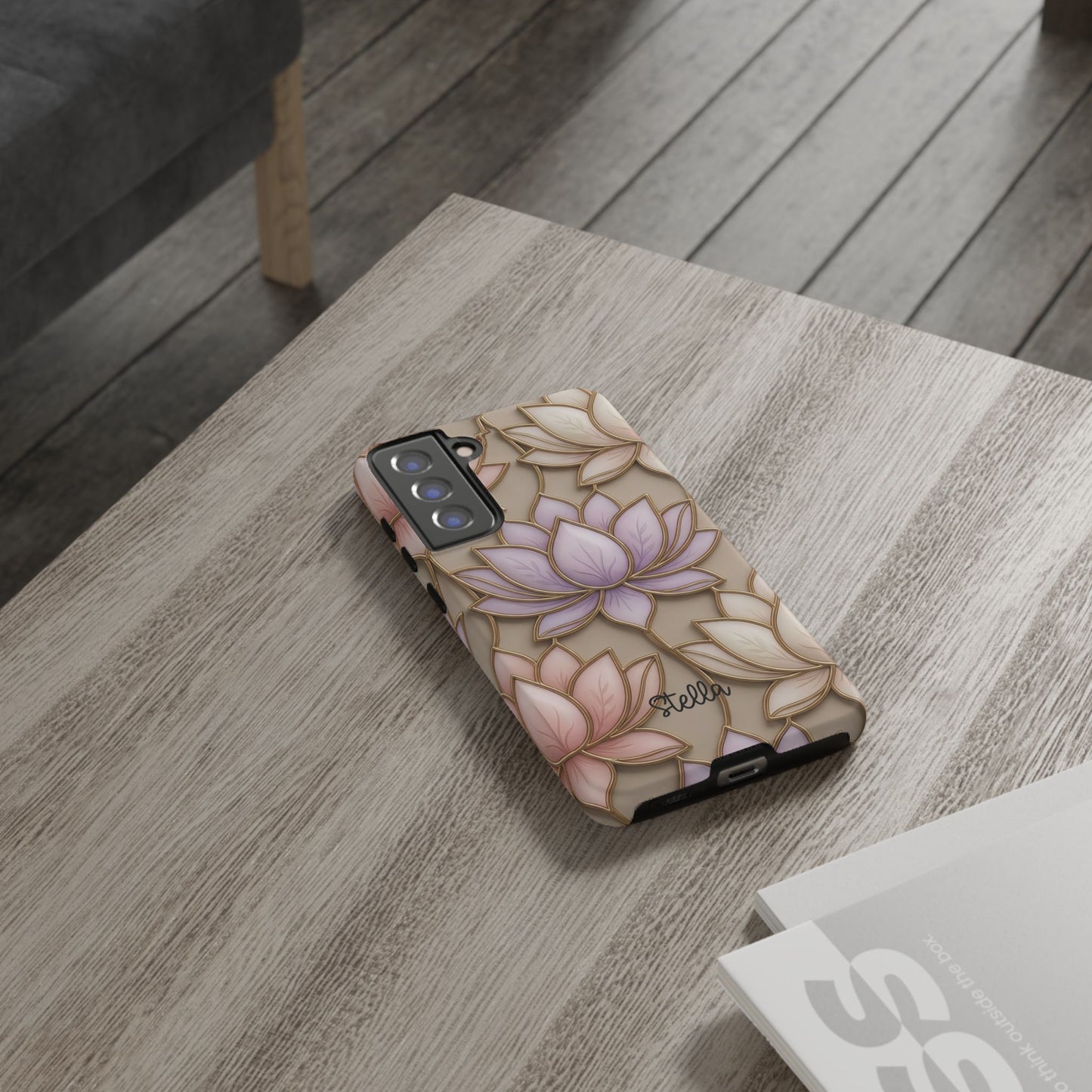 Personalized Lotus Floral Stained Glass Effect Tough Phone Case