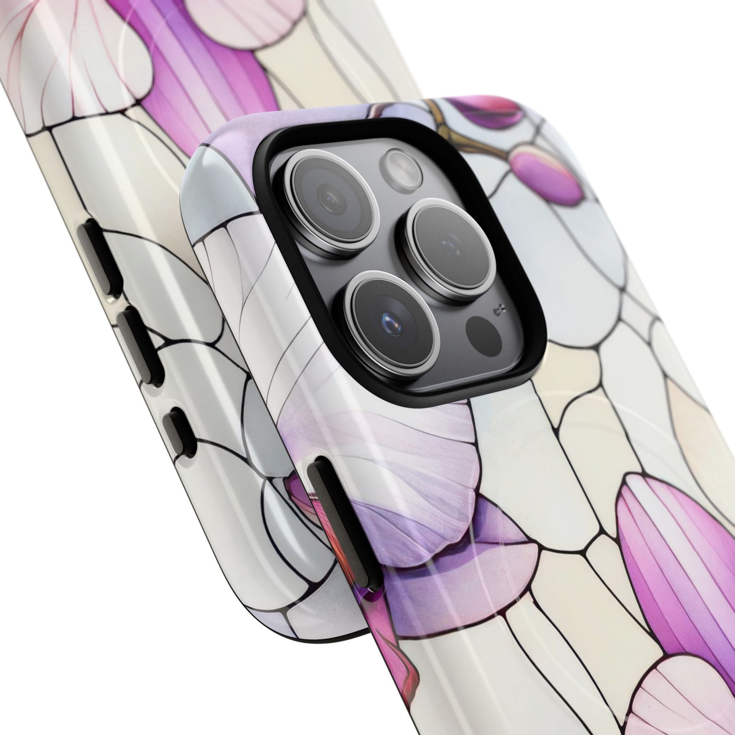 Orchid Grace Tough iPhone Magnetic Case, Protective iPhone Cover, Trendy Stained Glass Design, Floral Gift, Unique iPhone Accessory, Durable iPhone Case