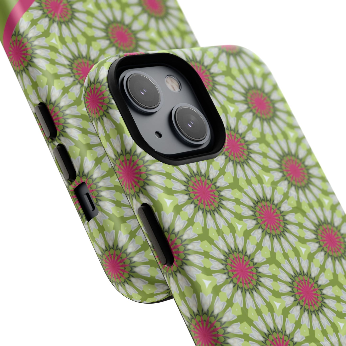 Personalized Meadow Mandala Bloom Vibrant Flower  — Green & Pink Geometric Daisy Design