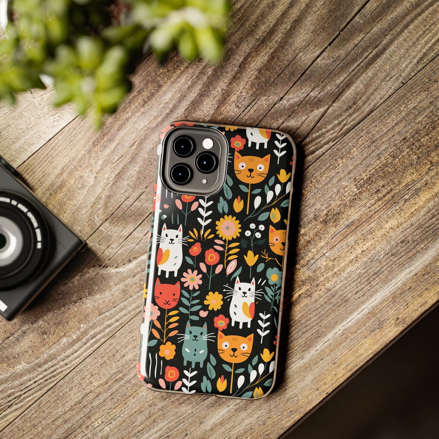 Whimsical Feline Garden iPhone and Samsung Tough Phone Cases,