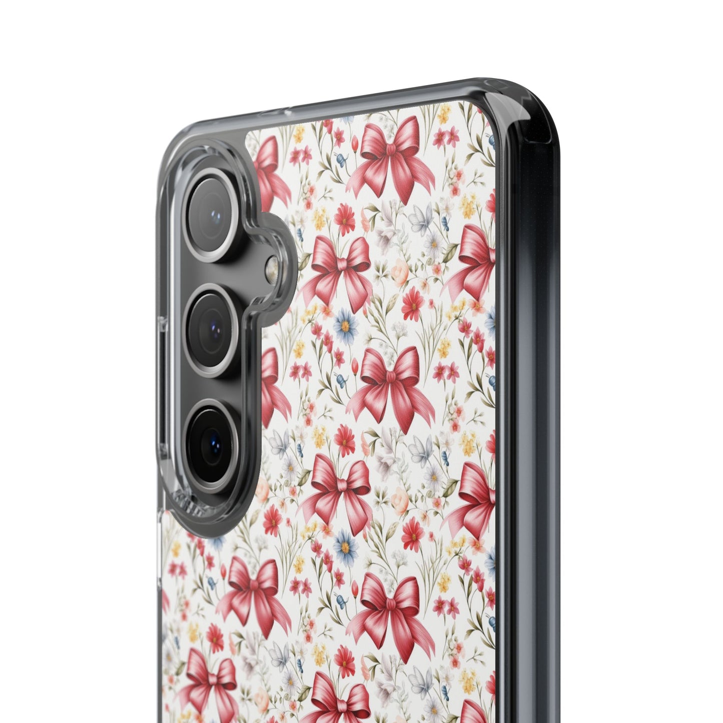 Personalized Rosette Coquette Floral Bow Clear iPhone, Samsung Cases — Custom Name Phone Cover