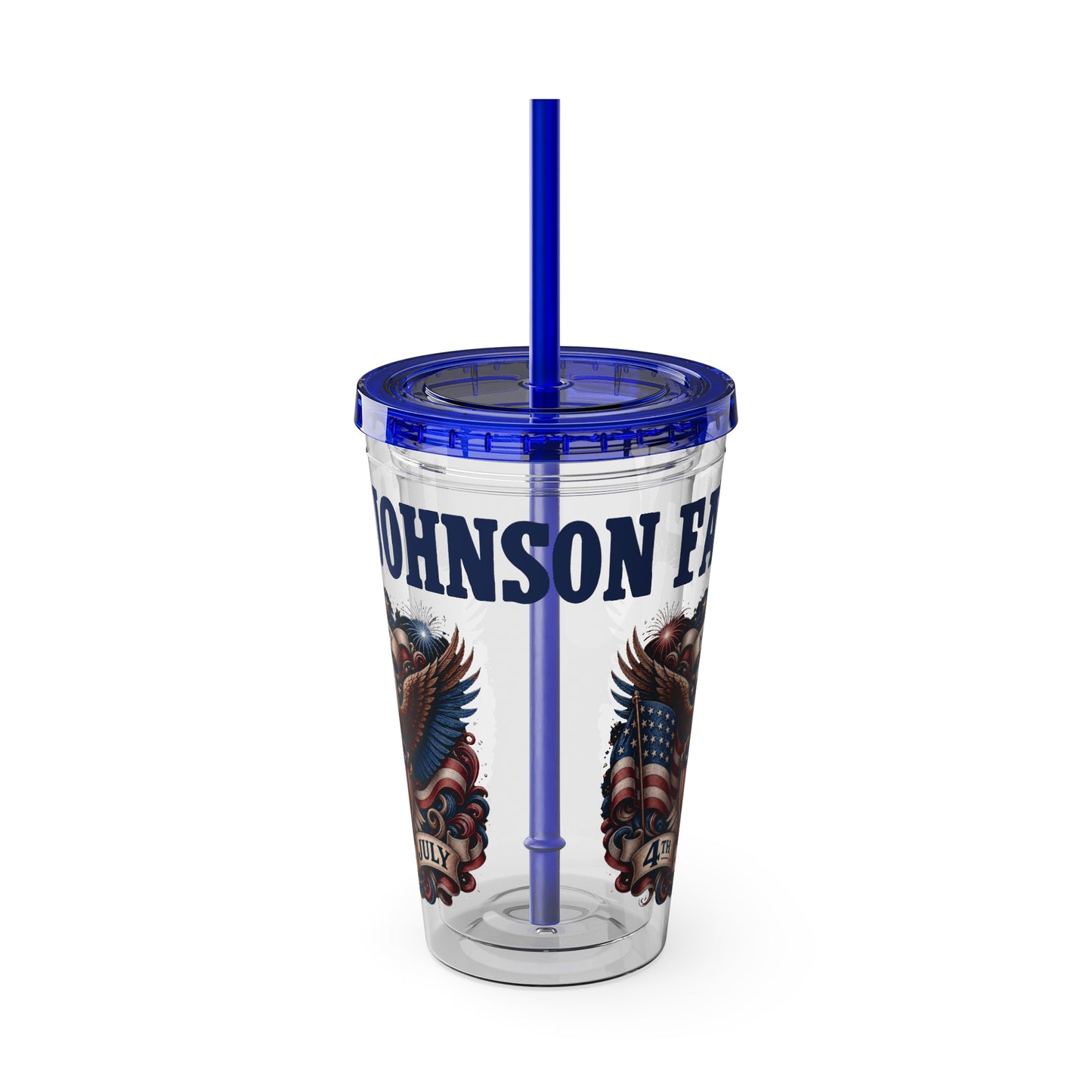 Patriotic Eagle 16oz Tumbler with Straw — "Happy 4th of July" USA Design