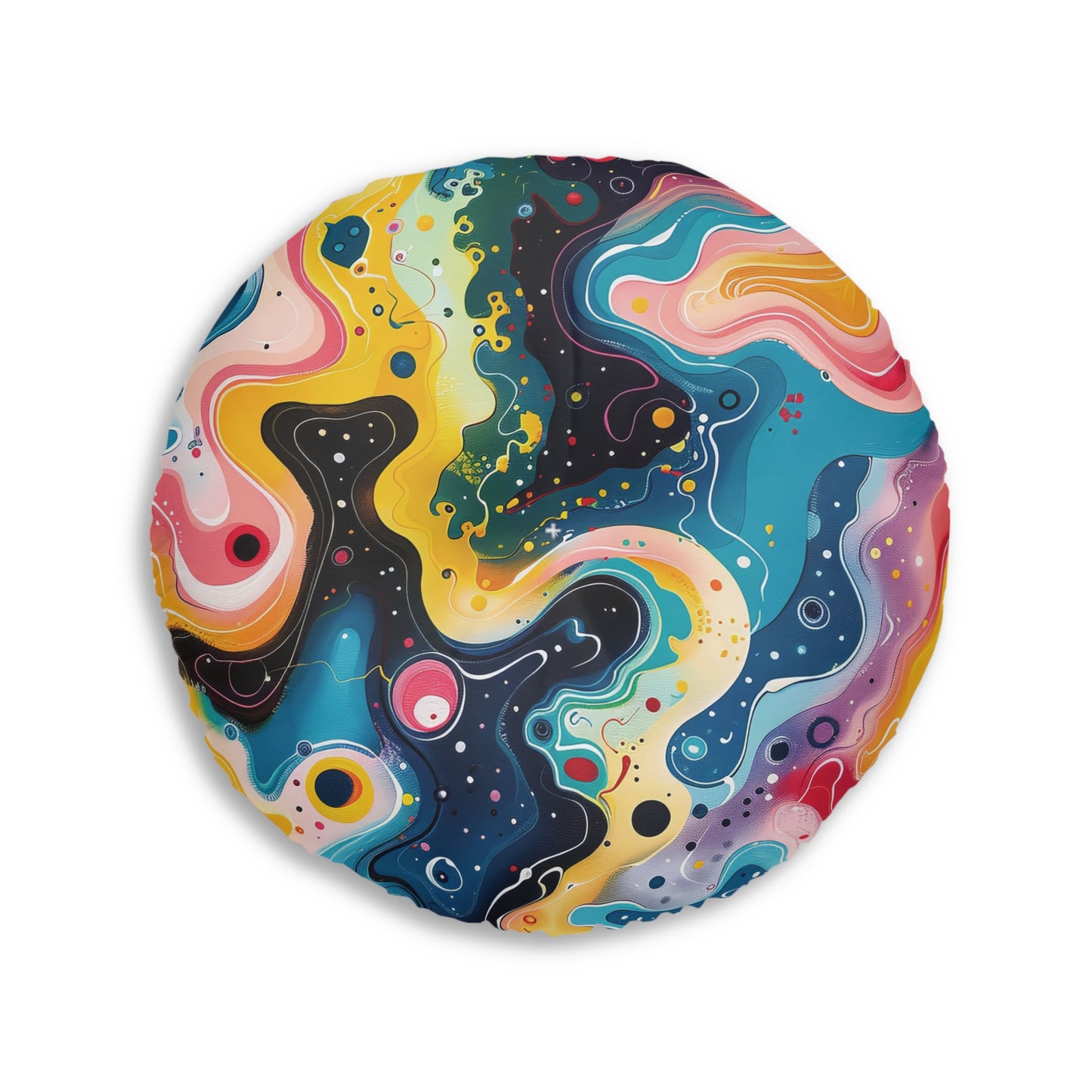 Psychedelic Visions Vibrant Faces Tufted Floor Pillow, Round | Boho Decor, Meditation Cushion, Funky Home Accent, Unique Gift, Pop Art Seating