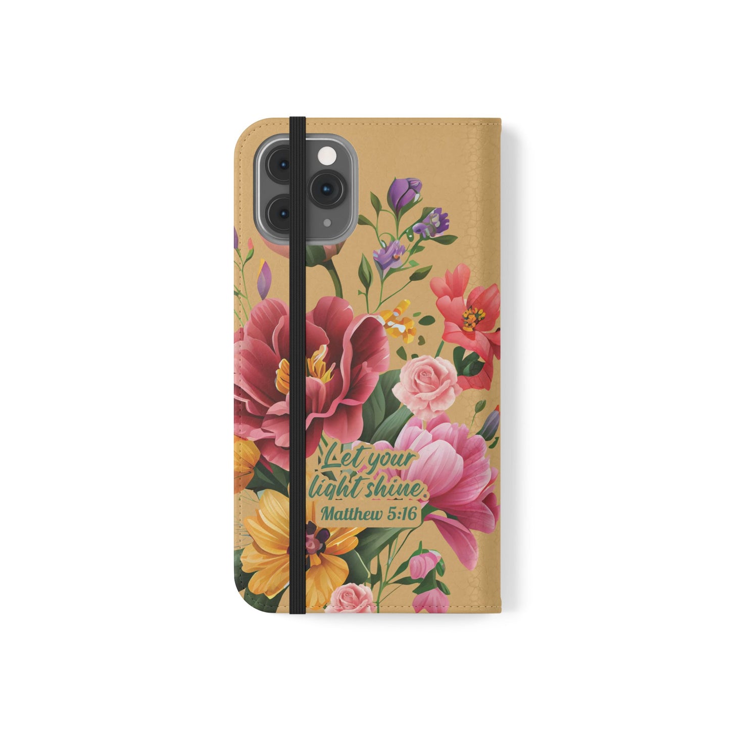 Floral Scripture Flip Case — "Let Your Light Shine" Wallet Phone Cover (Matthew 5:16)