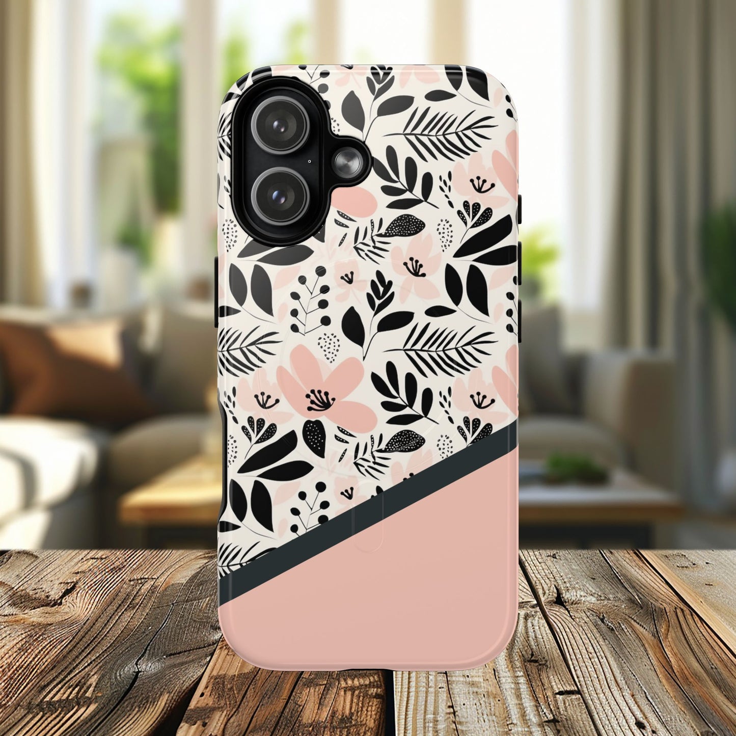 Personalized Floral Blush Garden Whisper Tough Magnetic MagSafe® iPhone® 13, 14, 15, 16, 17, Pro, Pro Max, Plus Cases (Custom Name).