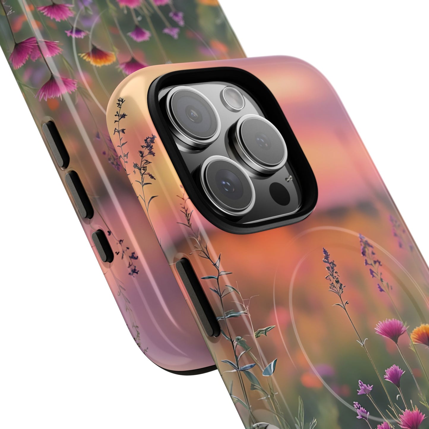 Floral Sunset Phone Case, Tough Magnetic Cases for iPhone, Nature Lover Gift, Durable Protection, Eco-Friendly Phone Accessory