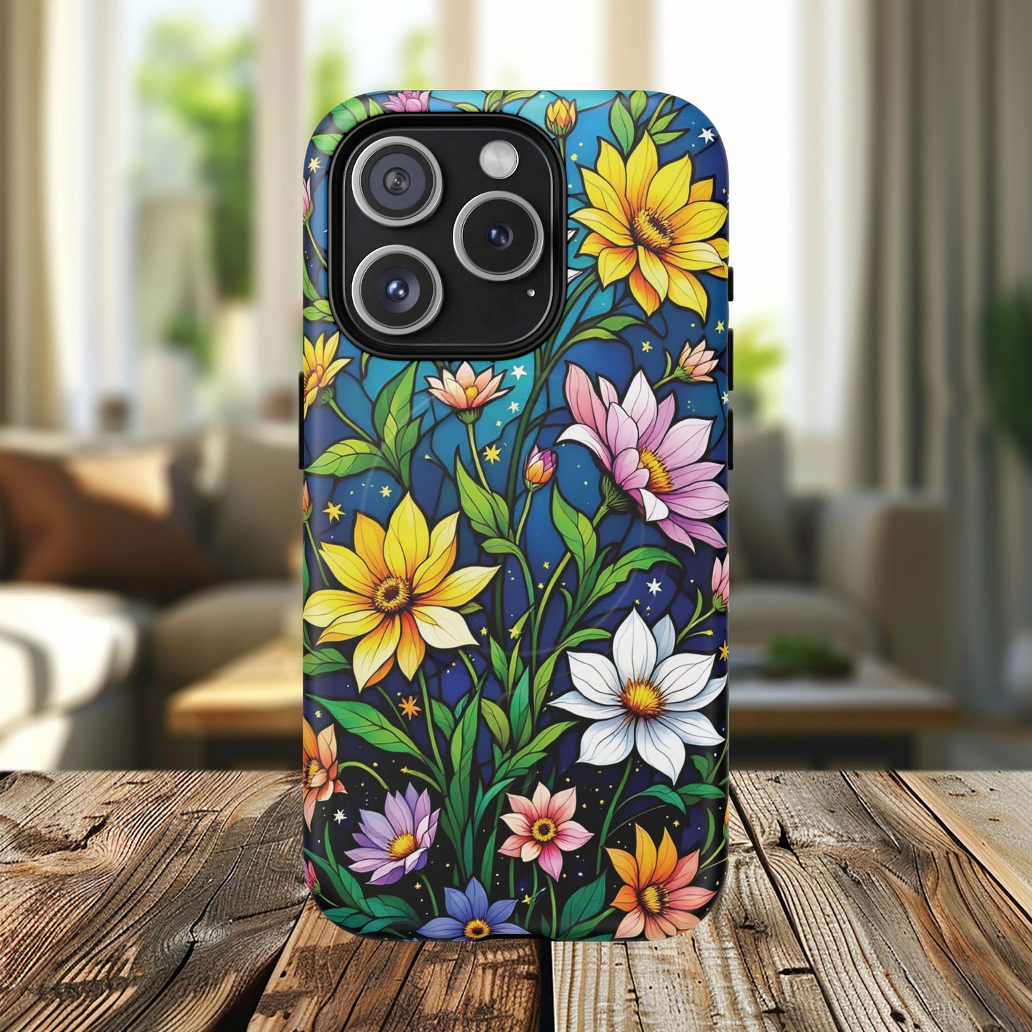 Flower Garden Stained Glass Phone Case, Tough Magnetic Cases, Floral Phone Cover, Durable Phone Accessories, Spring Gift, Birthday Present