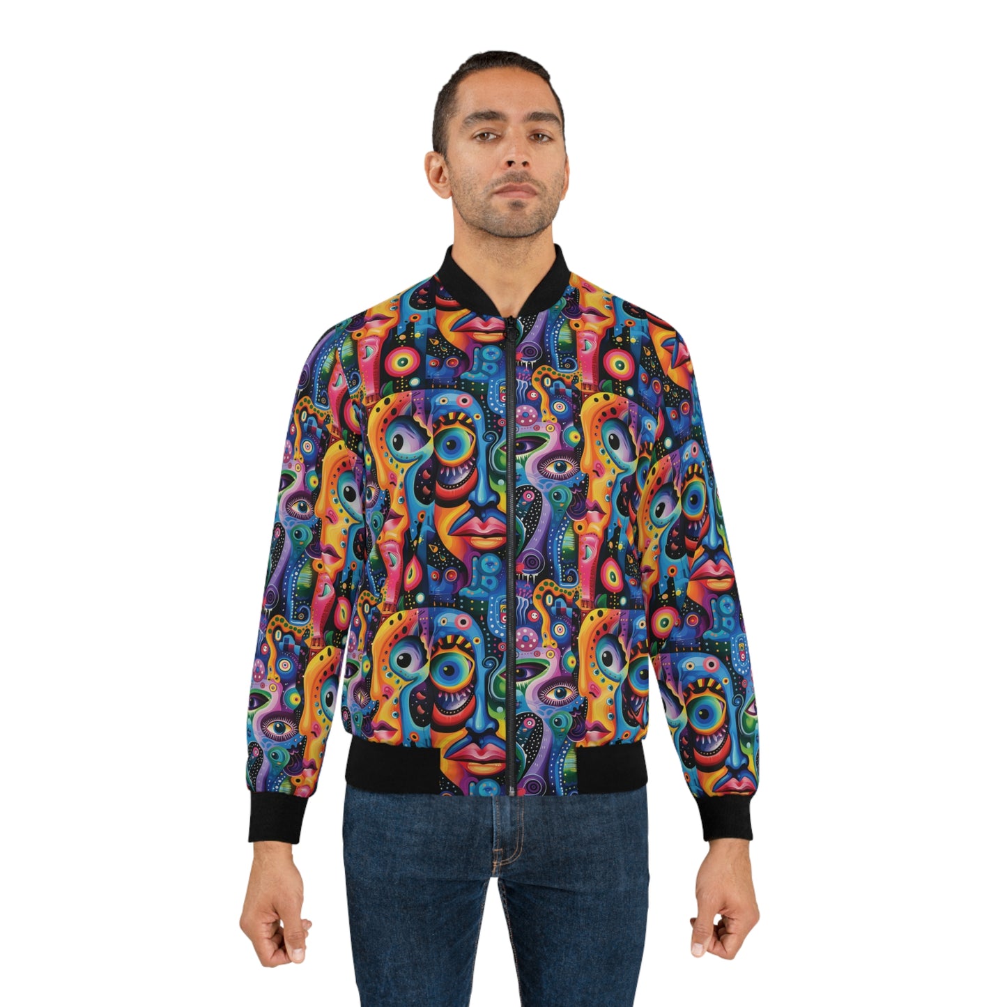 Psychedelic Visions Vibrant Art Bomber Jacket for Creative Souls.
