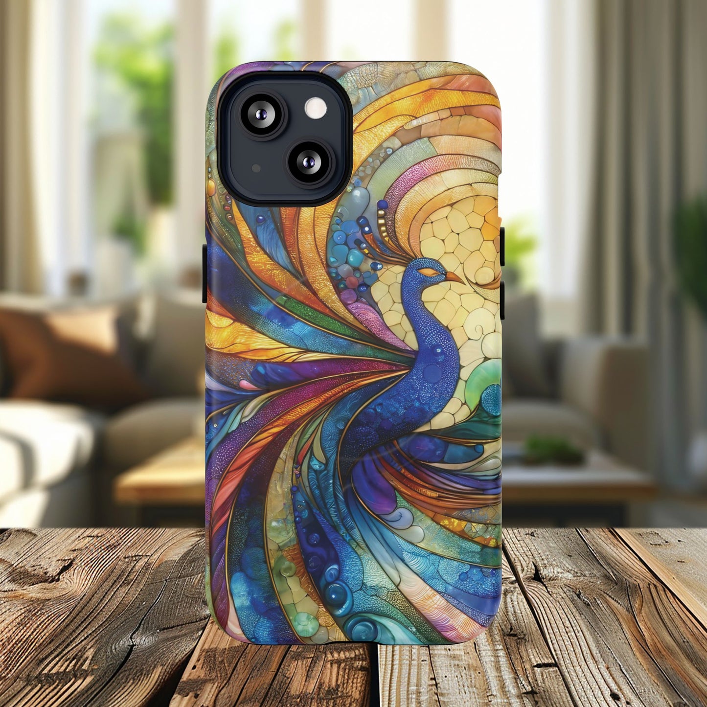 Mosaic Peacock Feathers Magnetic Phone Case, Tough Phone Shell, Vibrant Art Case, Gift for Her, Unique Phone Accessory, Wildlife Lover's Gift, Stained Glass Case.