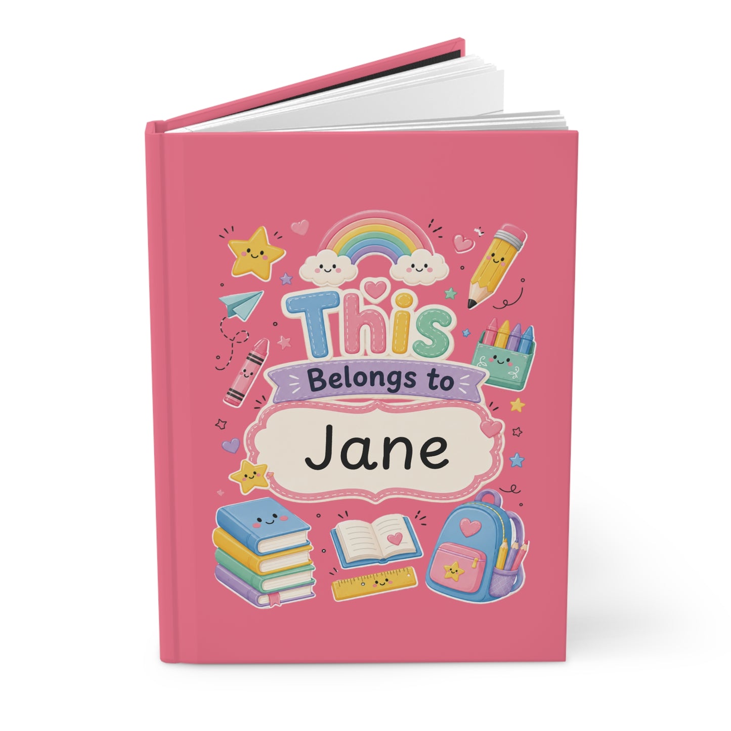 Personalized Kids Pink Hardcover Notebook — "This Belongs to [Name]" Cute School Notebook/Back to School.