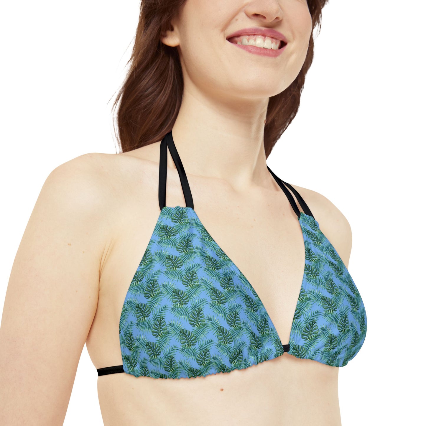 Blue Tropical Bliss Strappy Triangle Bikini Top (AOP)- (PY)