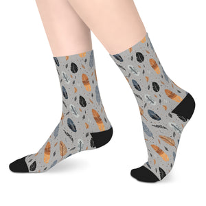 Whispering Feathers Grey Mid-Length Socks