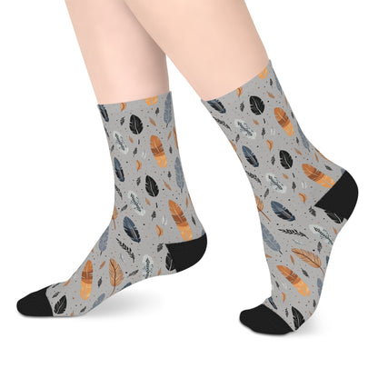 Whispering Feathers Grey Mid-Length Socks