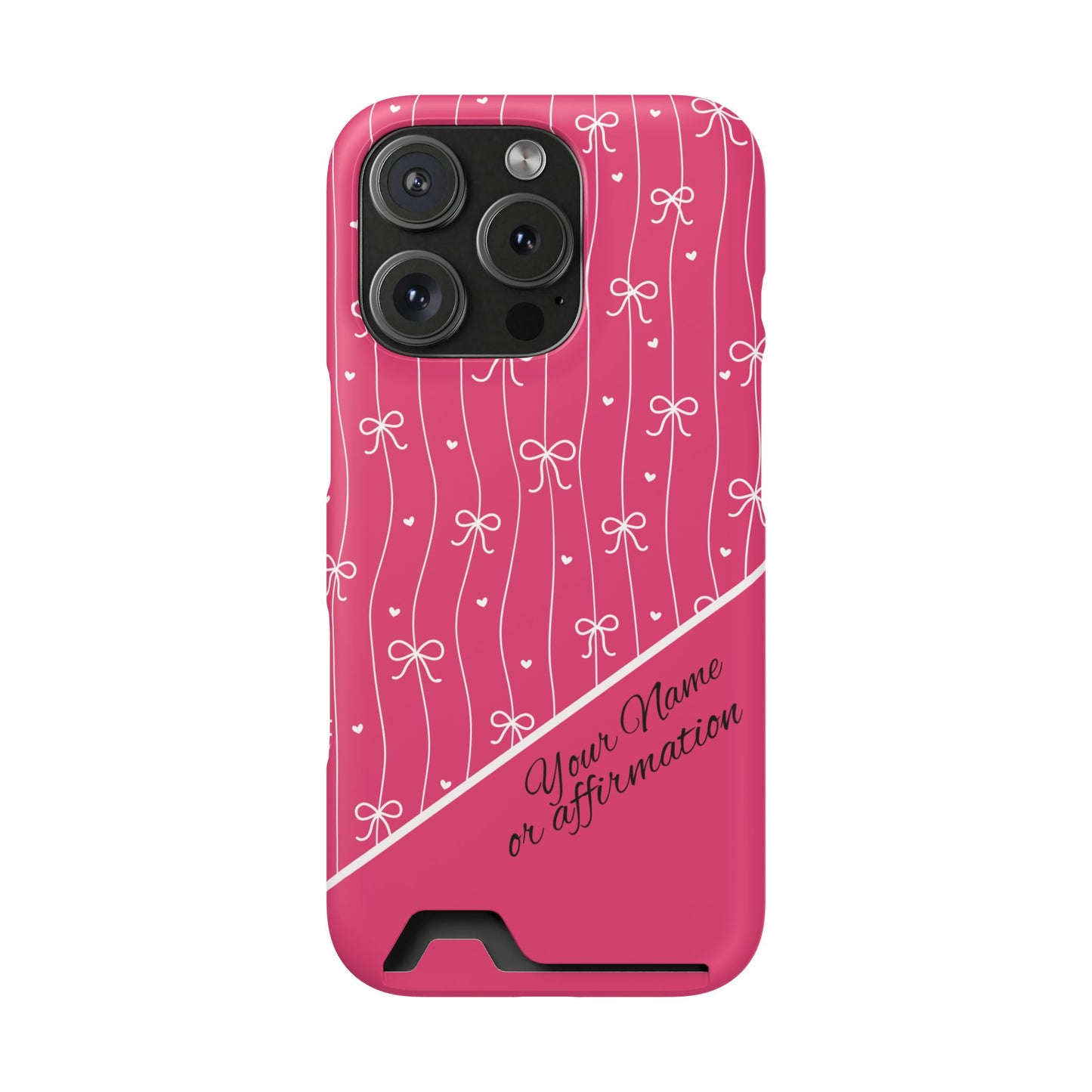 Personalized Pink Bow Coquette iPhone and Samsung Card Case — Custom Name or Affirmation