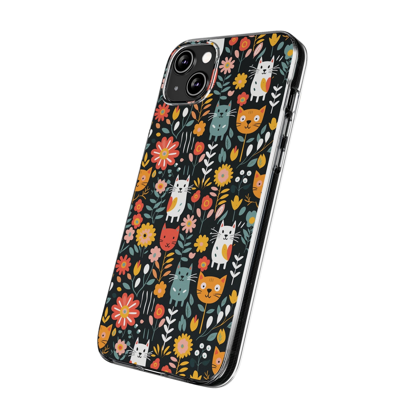 Whimsical Feline Garden Clear Silicone iPhone Cases