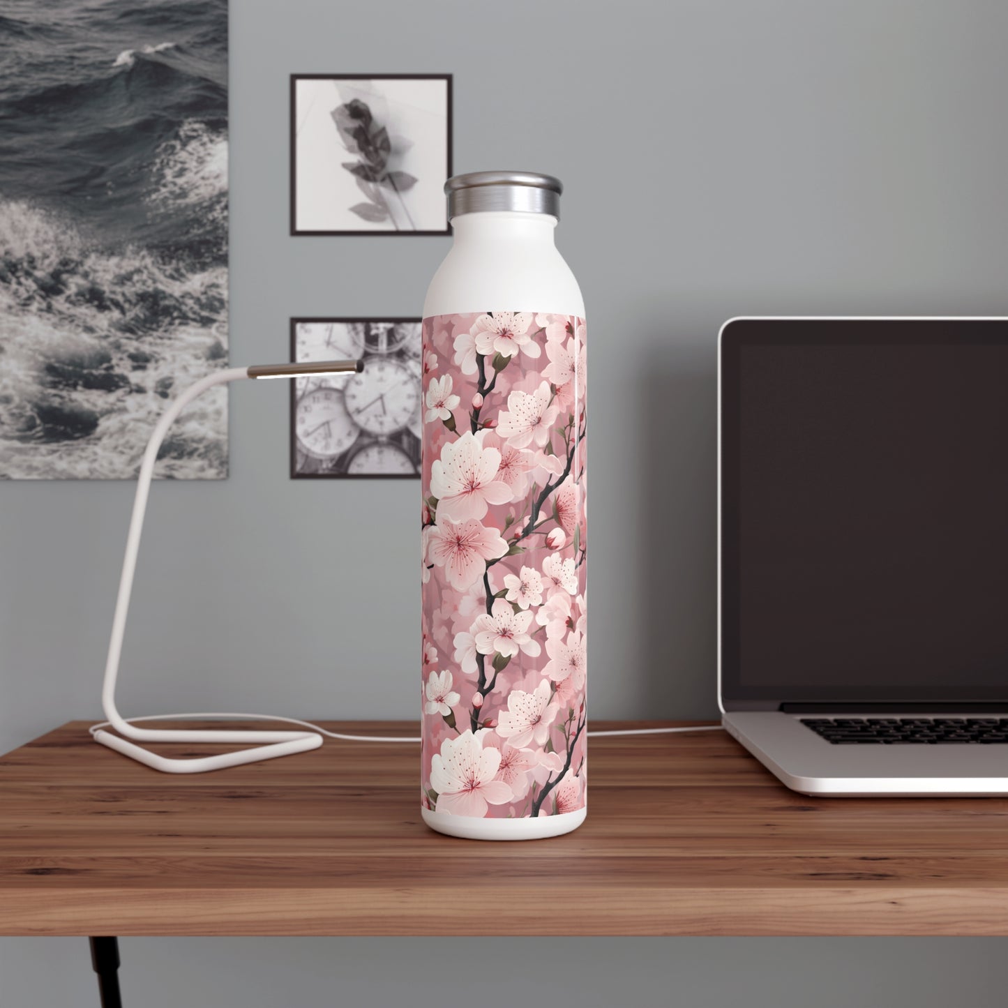 Cherry Blossom Elegant Floral Slim Water Bottle - Stylish Hydration for Every Occasion