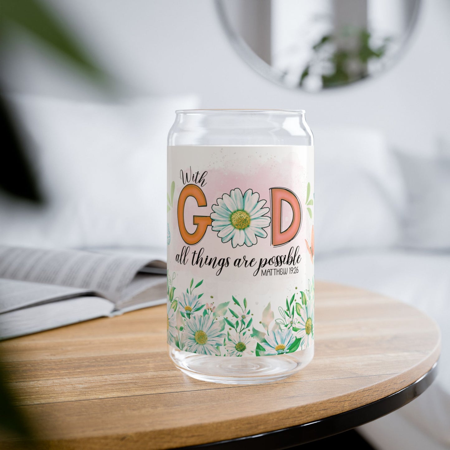 With God All Things Are Possible Sipper Glass, 16oz