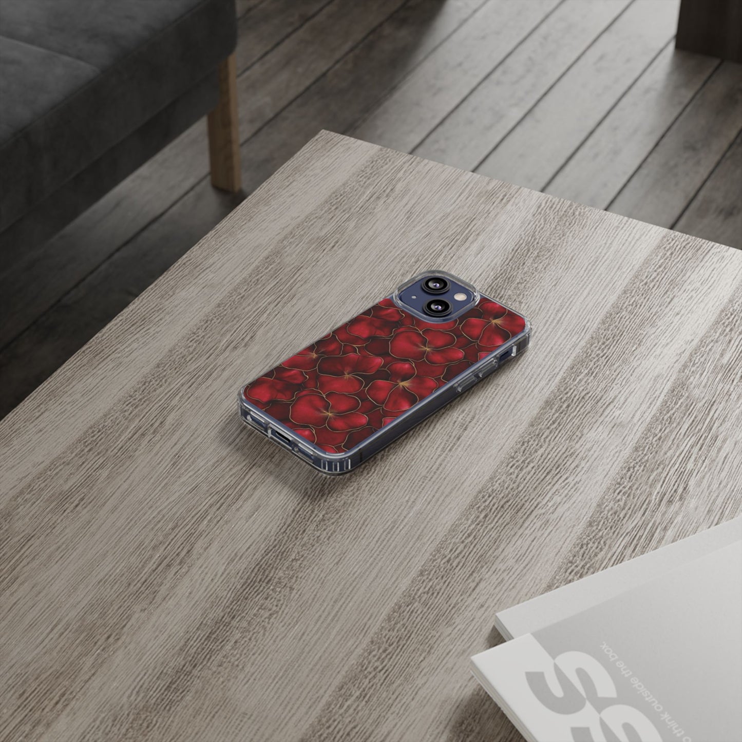 Velvet Petal Noir Floral Petal Clear Impact-Resistant iPhone and Samsung Case.