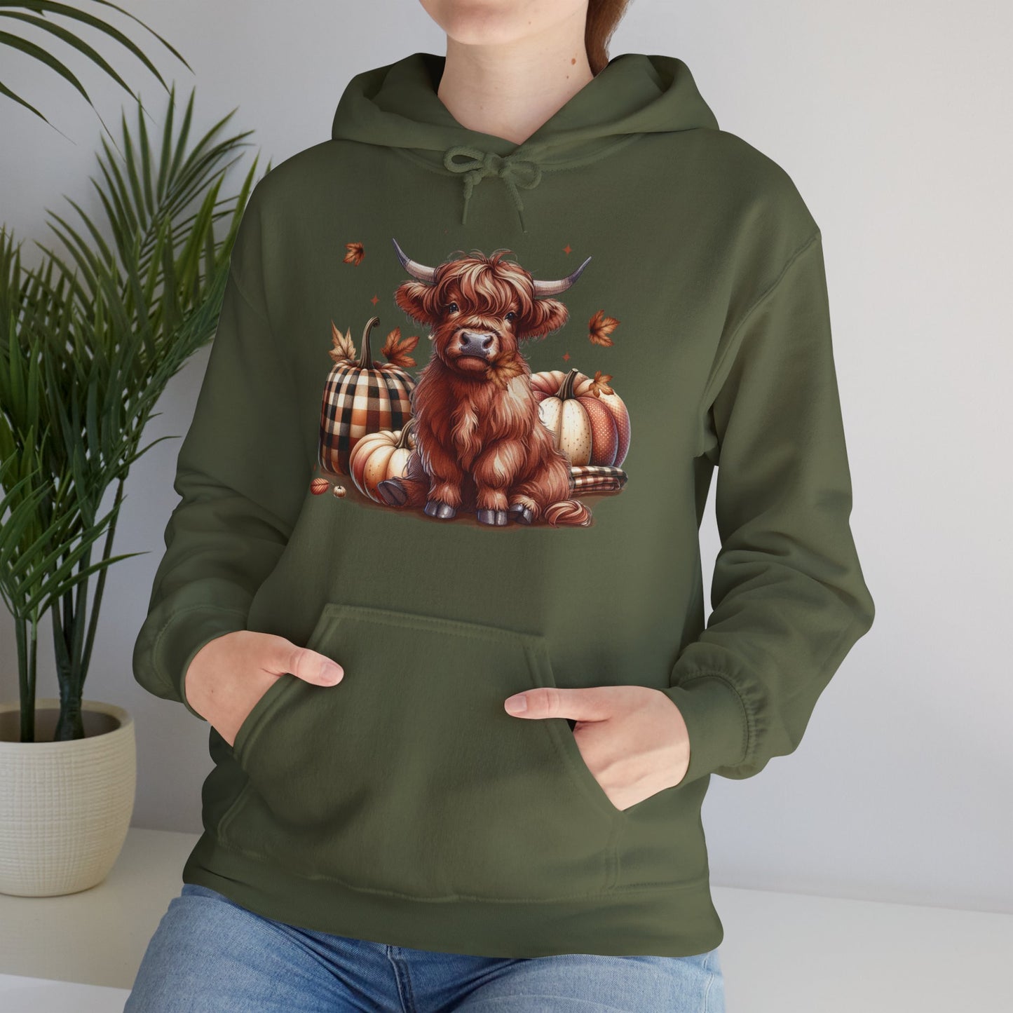 Autumn Highland Cow Charm Unisex Heavy Blend™ Hooded Sweatshirt