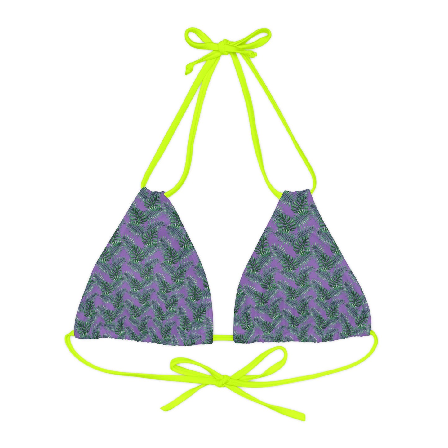 Purple Tropical Bliss Strappy Triangle Bikini Top (AOP)- (PY)
