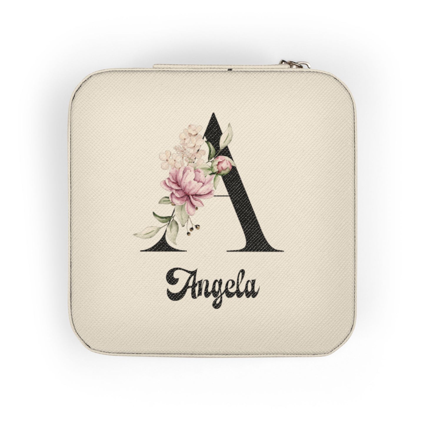 Personalized Floral Monogram Jewelry Travel Case — Compact Pink Ring & Earring Organizer (Custom Name)