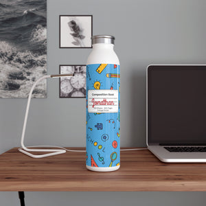 Personalized Composition Classroom Couture Book Inspired Slim Water Bottle, Customizable Drinkware, Eco-Friendly Hydration Bottle, Perfect for Gifts, School Supplies, Back to School