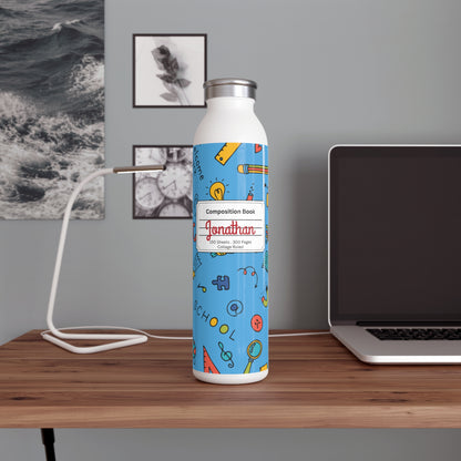 Personalized Composition Classroom Couture Book Inspired Slim Water Bottle, Customizable Drinkware, Eco-Friendly Hydration Bottle, Perfect for Gifts, School Supplies, Back to School