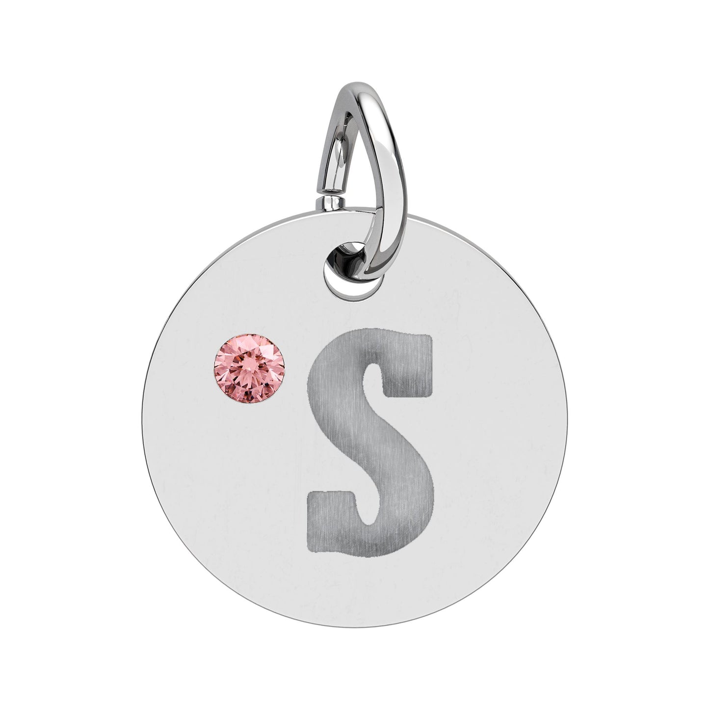 Engraved Birthstone Circle Charm — Personalized Initial Pendant.