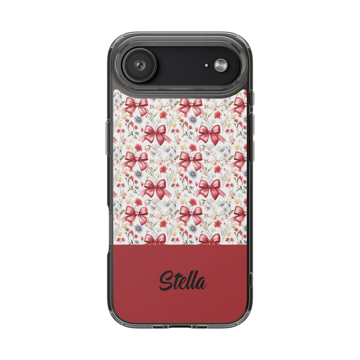 Personalized Rosette Coquette Floral Bow Clear iPhone, Samsung Cases — Custom Name Phone Cover