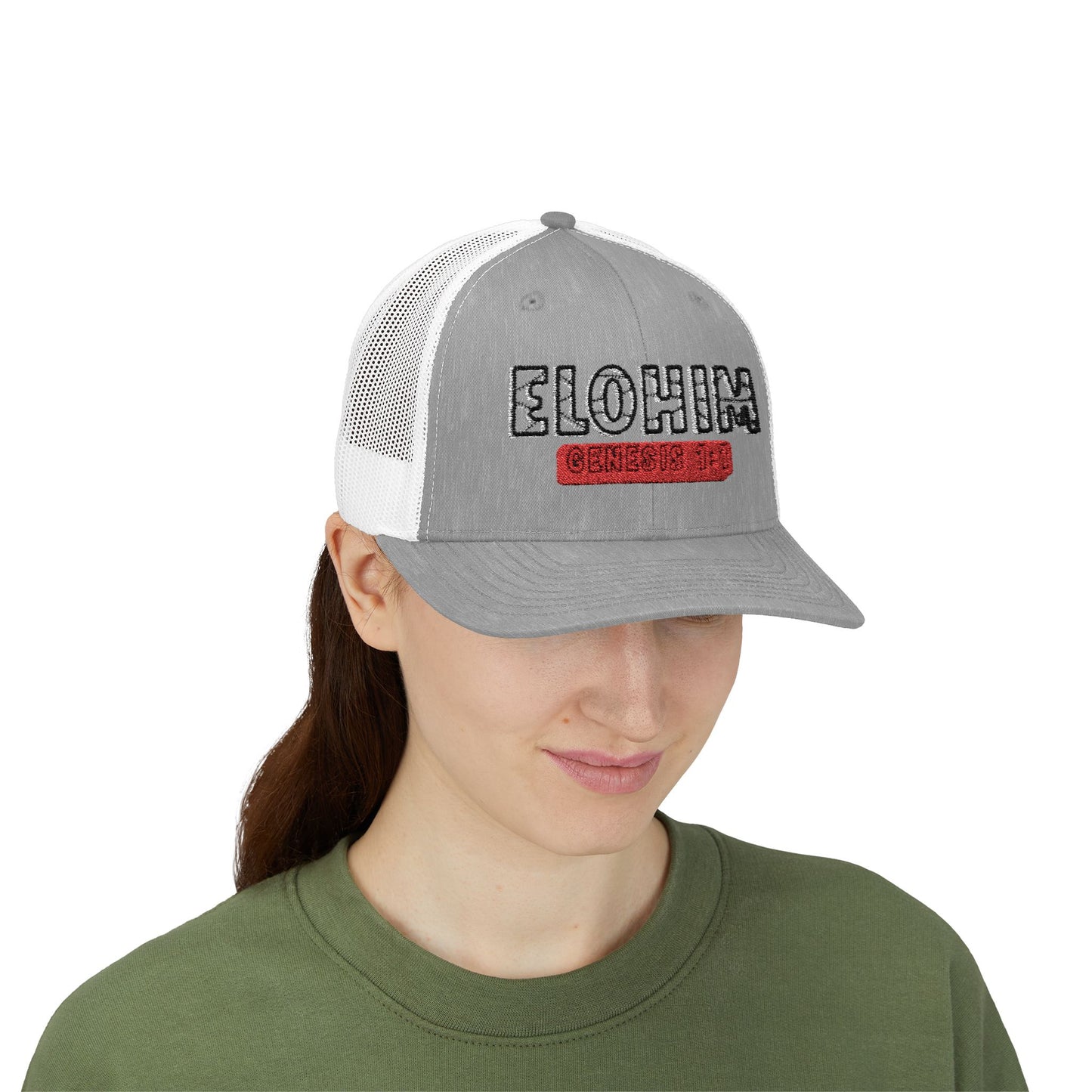 Embroidery Elohim Faith Snapback Trucker Cap - Religious Hat, Stylish Accessory, Gift for Believers, Casual Wear, Outdoor Events, Faith-Based, Name of GOD.