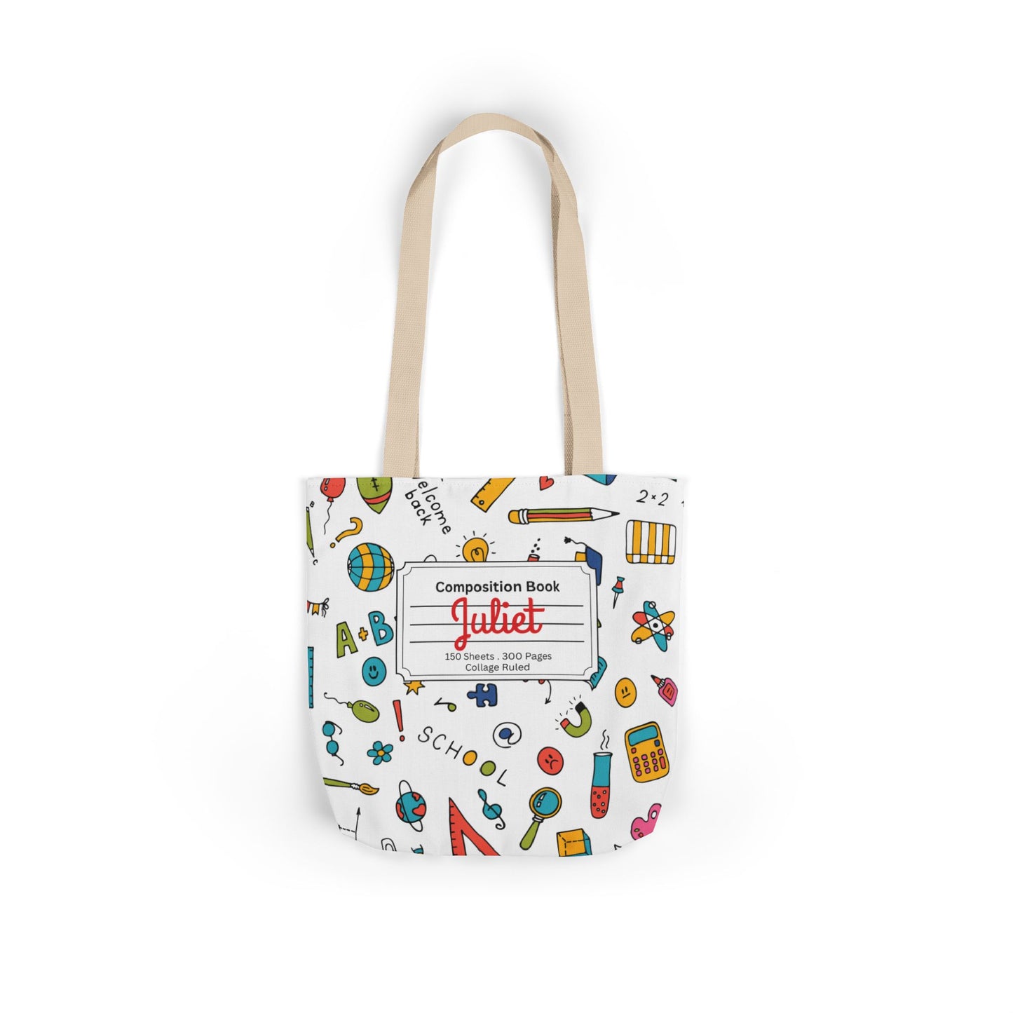 Personalized Classroom Couture Composition Book Inspired Canvas Tote Bag with Colorful Straps, Cute School Bag, Eco-Friendly Tote, Back to School Shopping Bag, Teacher Gift Idea