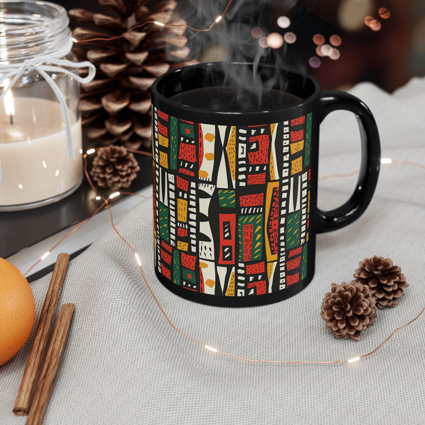 Tribal Harmony Black Mug - Unique Art Design for Home & Gifts