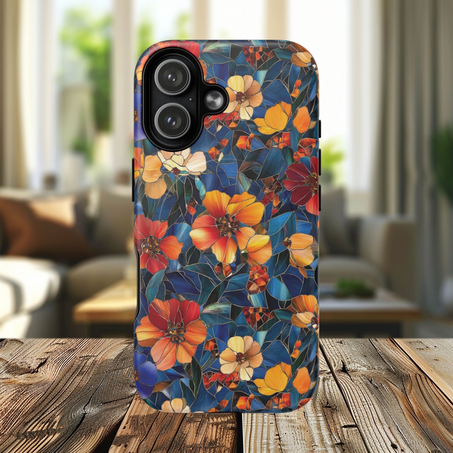 Cathedral Petals Tough Magnetic iPhone Case, Durable, Stylish, Unique Floral Design, Gifts for Her, Birthday, Everyday Use, Stained Glass iPhone Case.