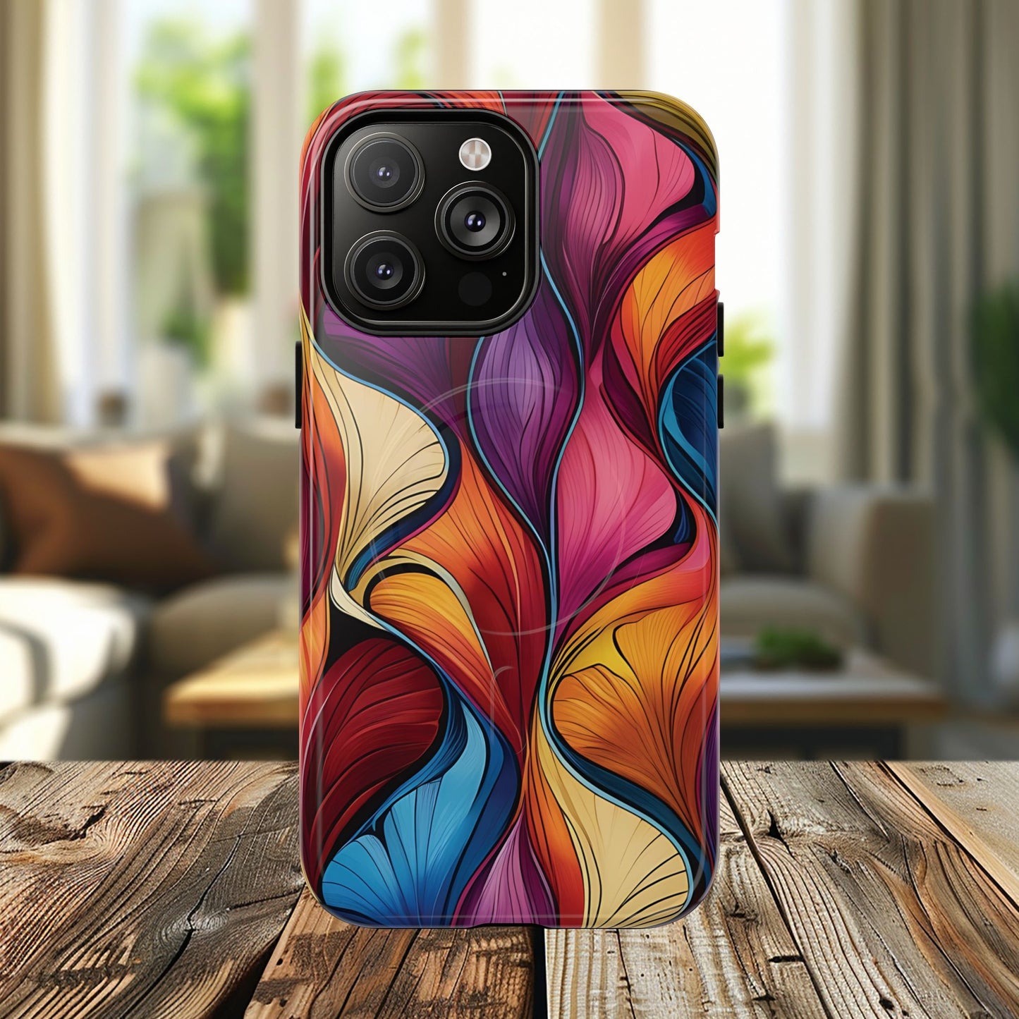 Vibrant Leaf Wave Tough Magnetic Phone Case, Vibrant Smartphone Cover, Unique Protective Case for Gifts, Phone Accessories, Trendy Design