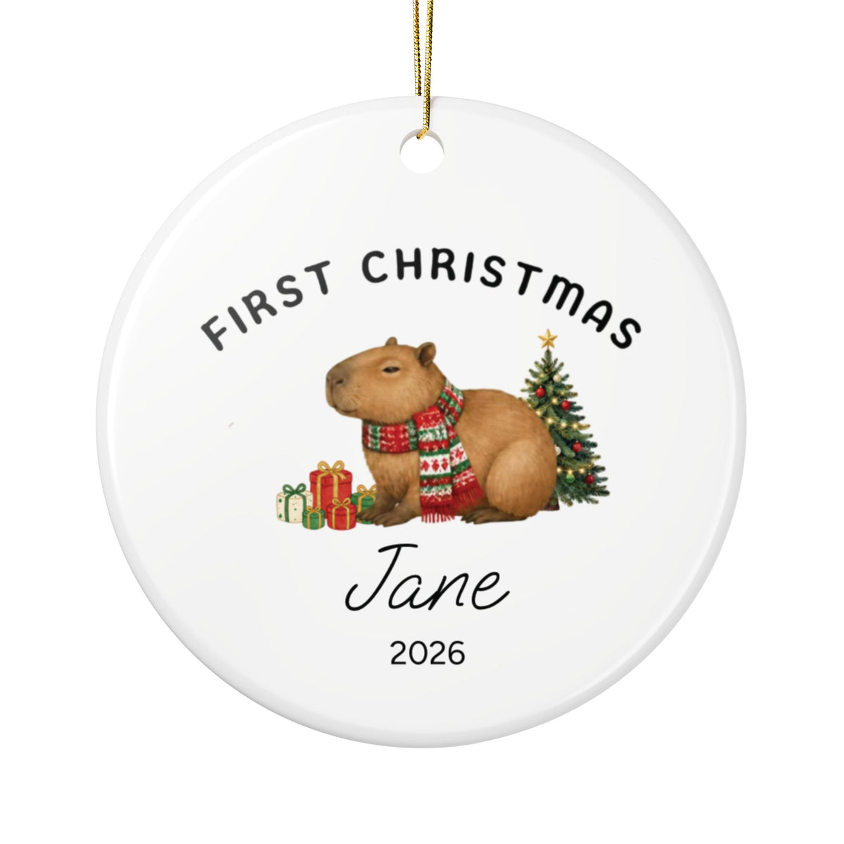 Baby’s First Christmas Capybara Ceramic Ornament – Personalized 2026