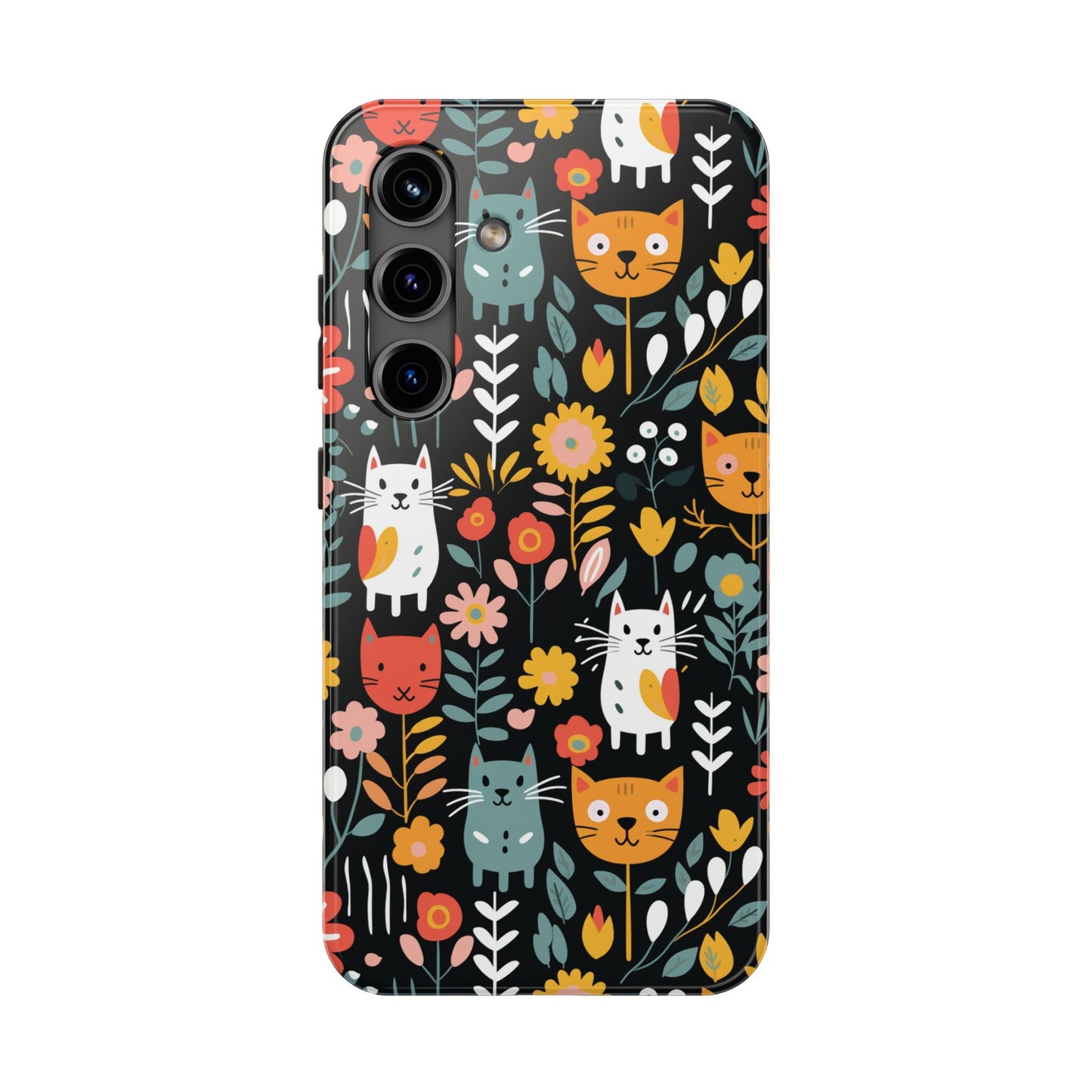 Whimsical Feline Garden iPhone and Samsung Tough Phone Cases