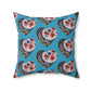 Turquoise Floral Heart Spun Polyester Square Pillow