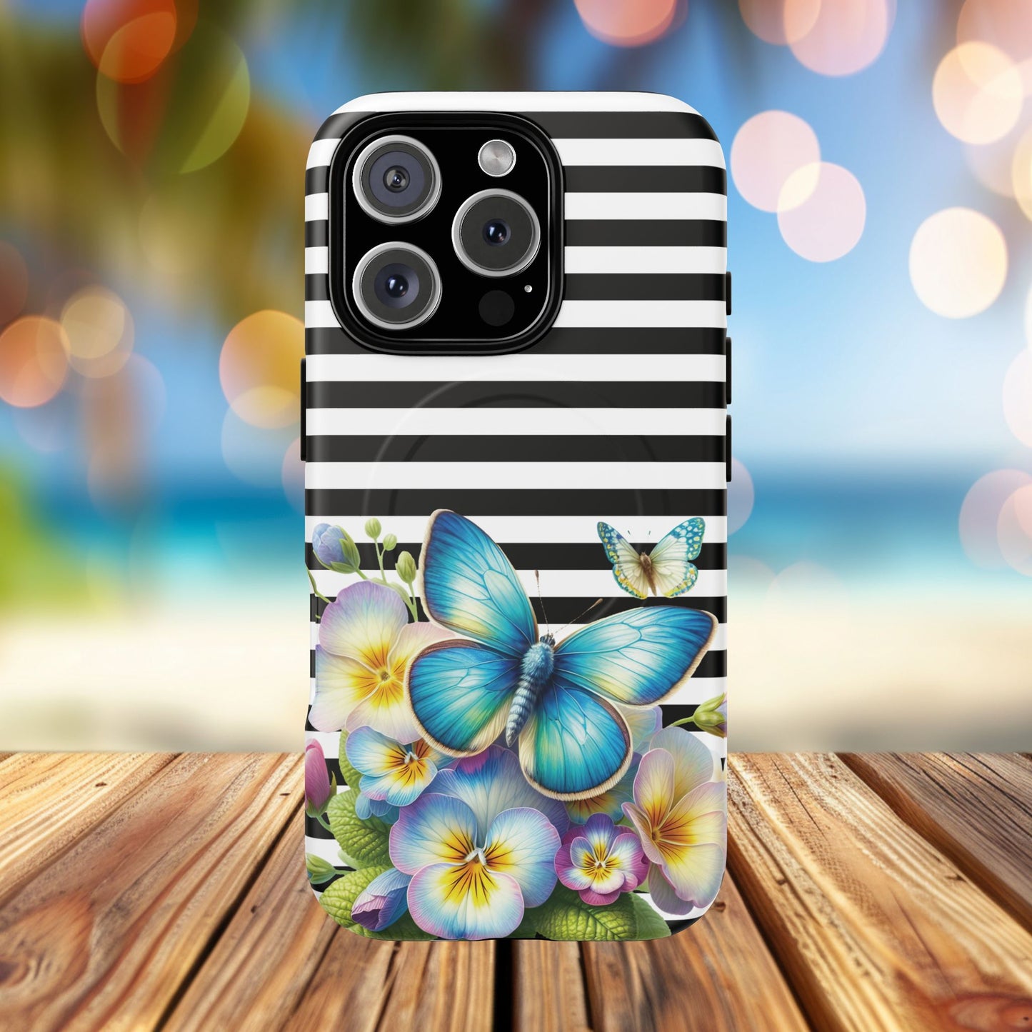Pansy Parade Tough iPhone Magnetic Cases, Floral Tough Case, Striped iPhone Magnetic Cover, Phone Accessory, Gift for Nature Lovers