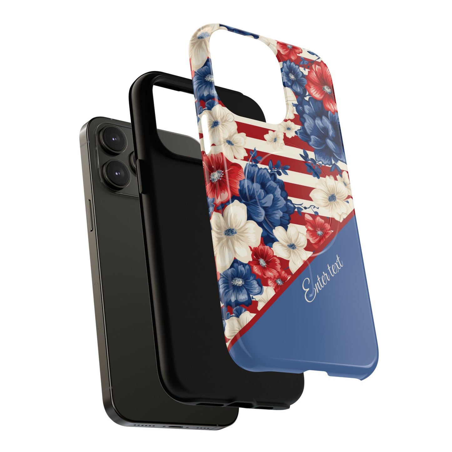 Personalized Stars, Stripes & Petals Tough Magnetic MagSafe Case, Patriotic Cover, Floral Design, Durable Protection, Gift for Her, Summer Vibes